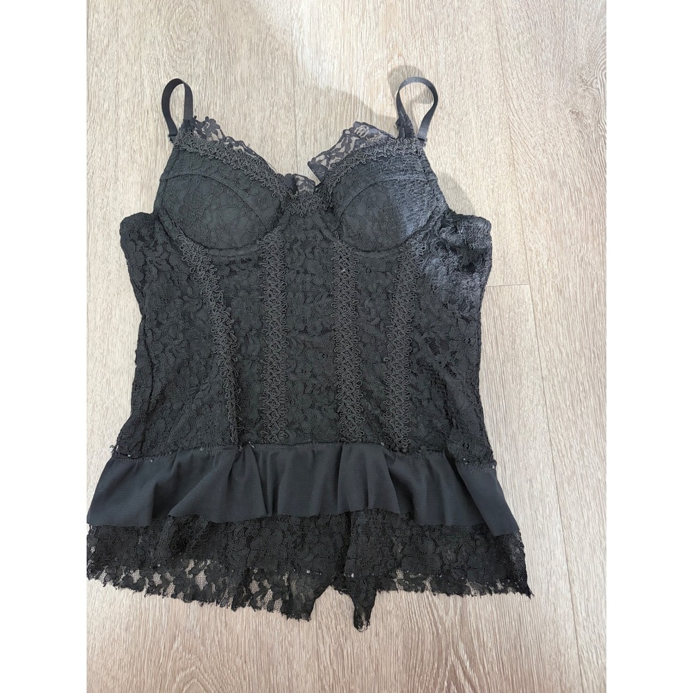 Black Lace Corset Top Witchy Whimsigoth Fairy Grunge Camisole Medium